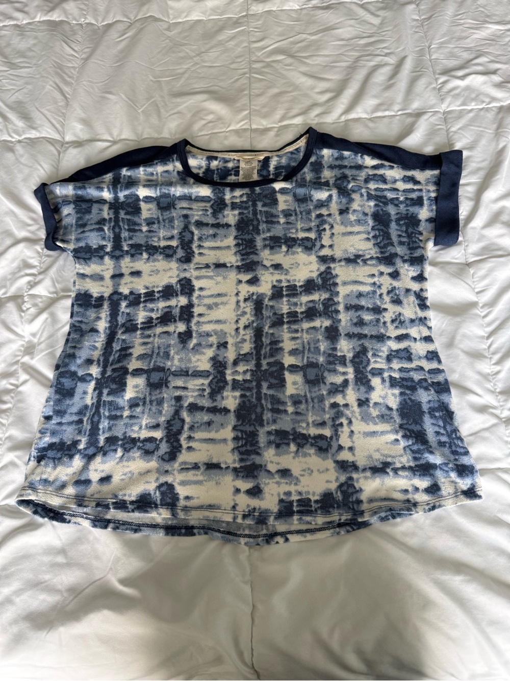 Lucky Brand Navy and White Tie-Dye Short Sleeve Tee